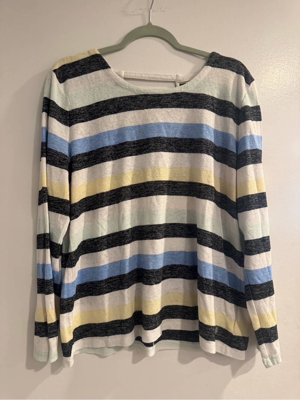 T by Talbots Striped Lightweight Knit Sweater XL Pastel & Black Long Sleeve